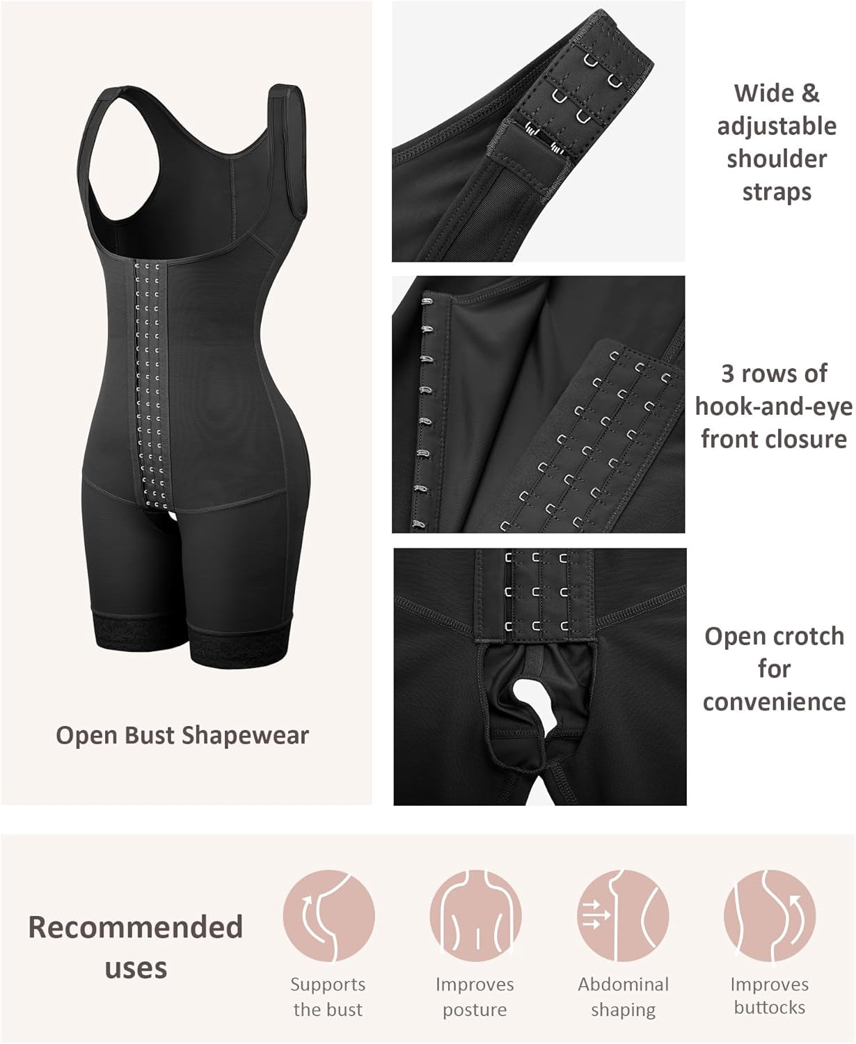 Feelingirl Shapewear for Women Tummy Control Stage 2 Post Surgery Compression Garment Full Body Shaper Butt Lifter