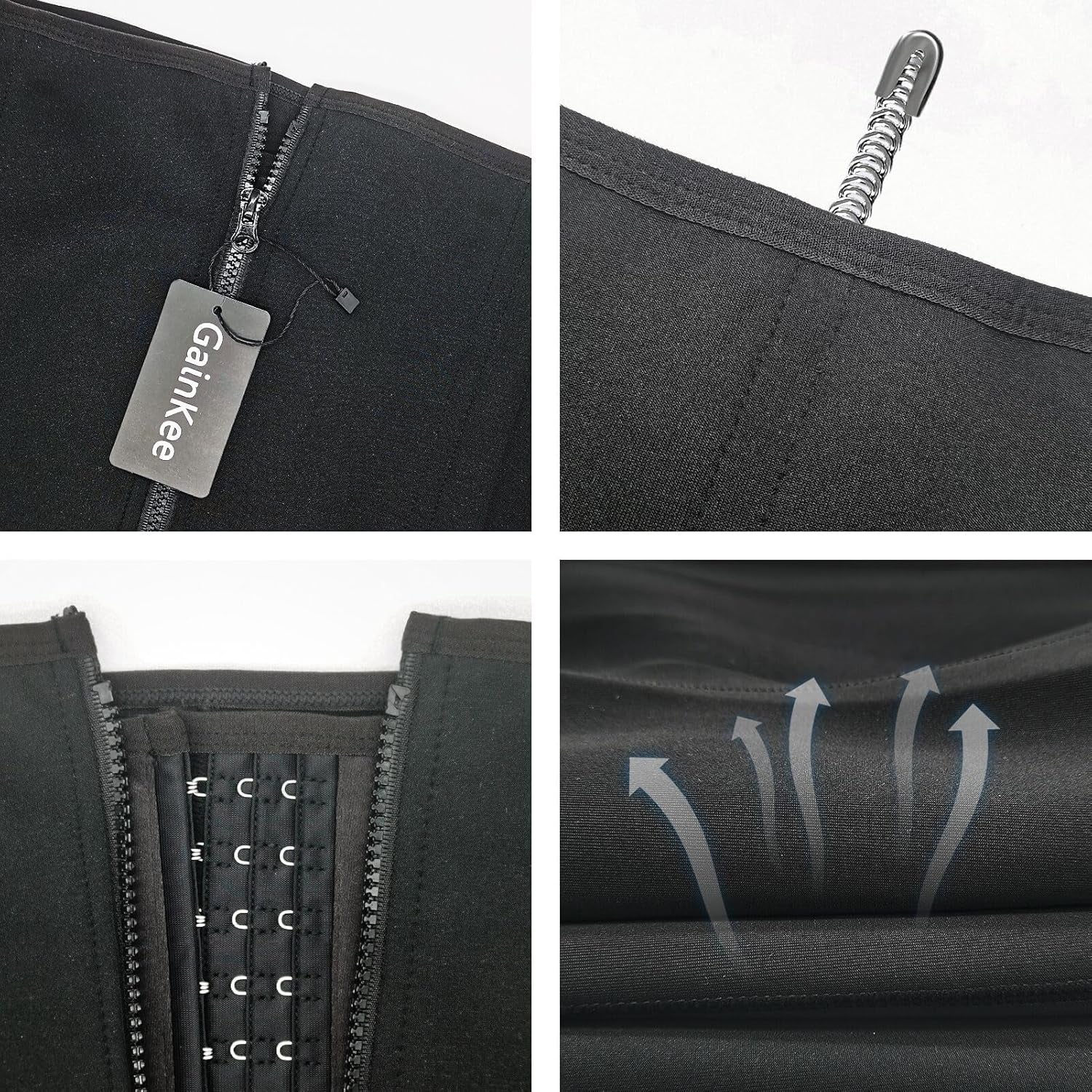 Gainkee Clip and Zip Waist Trainer Corset Women Neoprene Worked Out Sweat Vest Body Shaper