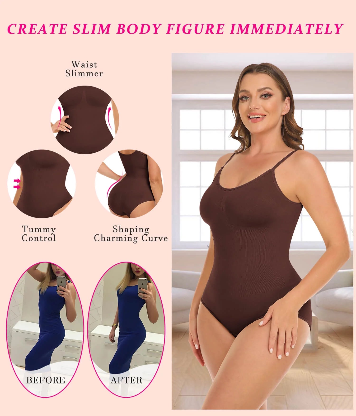 MANIFIQUE 3 Piece Shapewear Bodysuits Women Clothing Tummy Control Seamless Full Body Shaper V Neck Jumpsuits Top