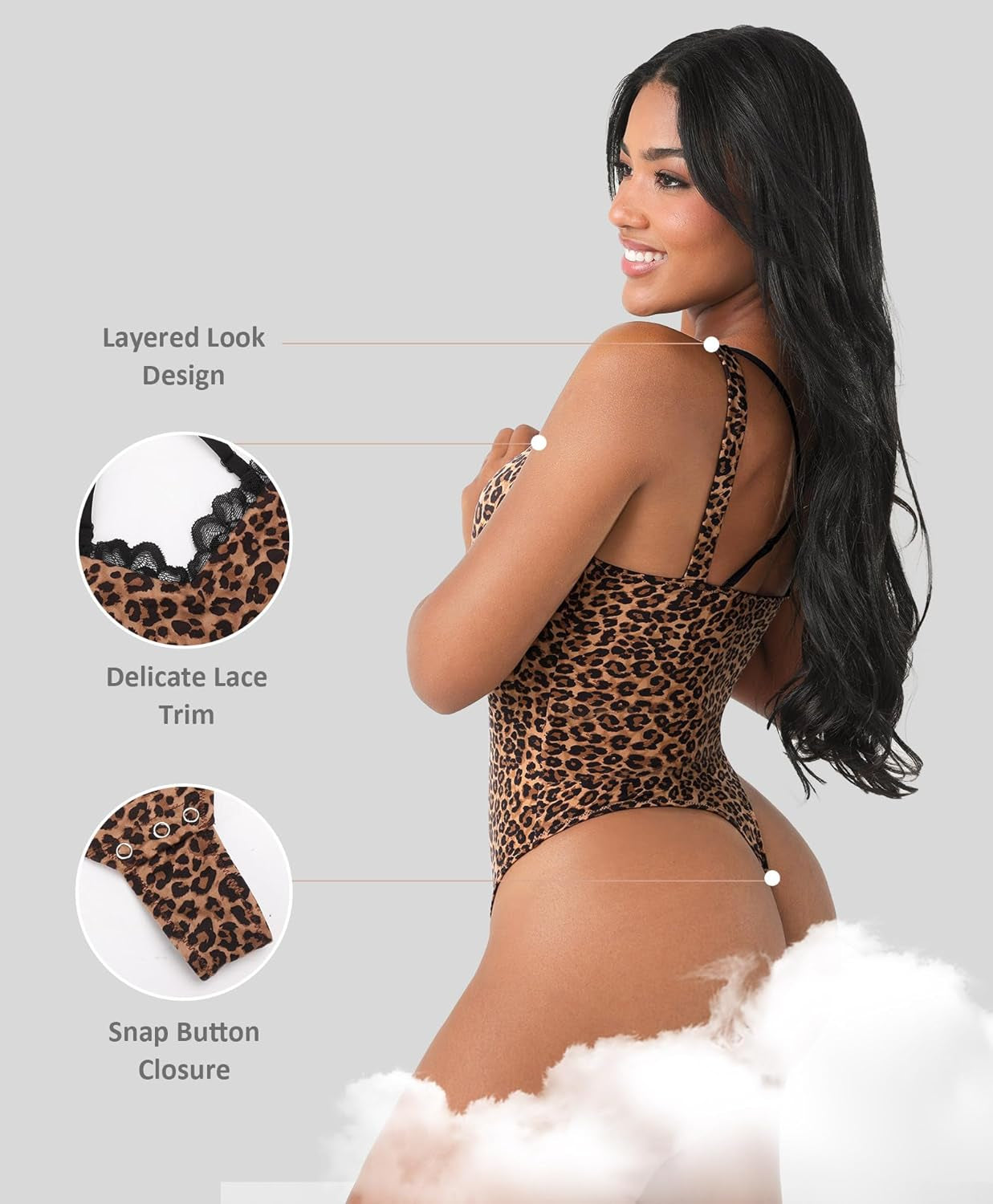 Feelingirl V Neck Shapewear Bodysuits for Women Sleeveless Lace Body Shaper Tummy Control Thong Bodysuits for Women Leopard