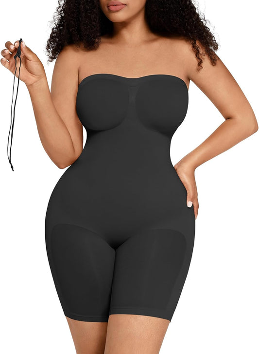 Feelingirl Strapless Bodysuit for Women Tummy Control Shapewear Wedding Dress Body Shaper with Removable Straps