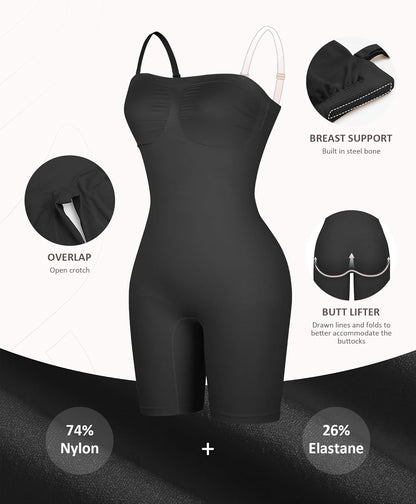 Feelingirl Strapless Bodysuit for Women Tummy Control Shapewear Wedding Dress Body Shaper with Removable Straps