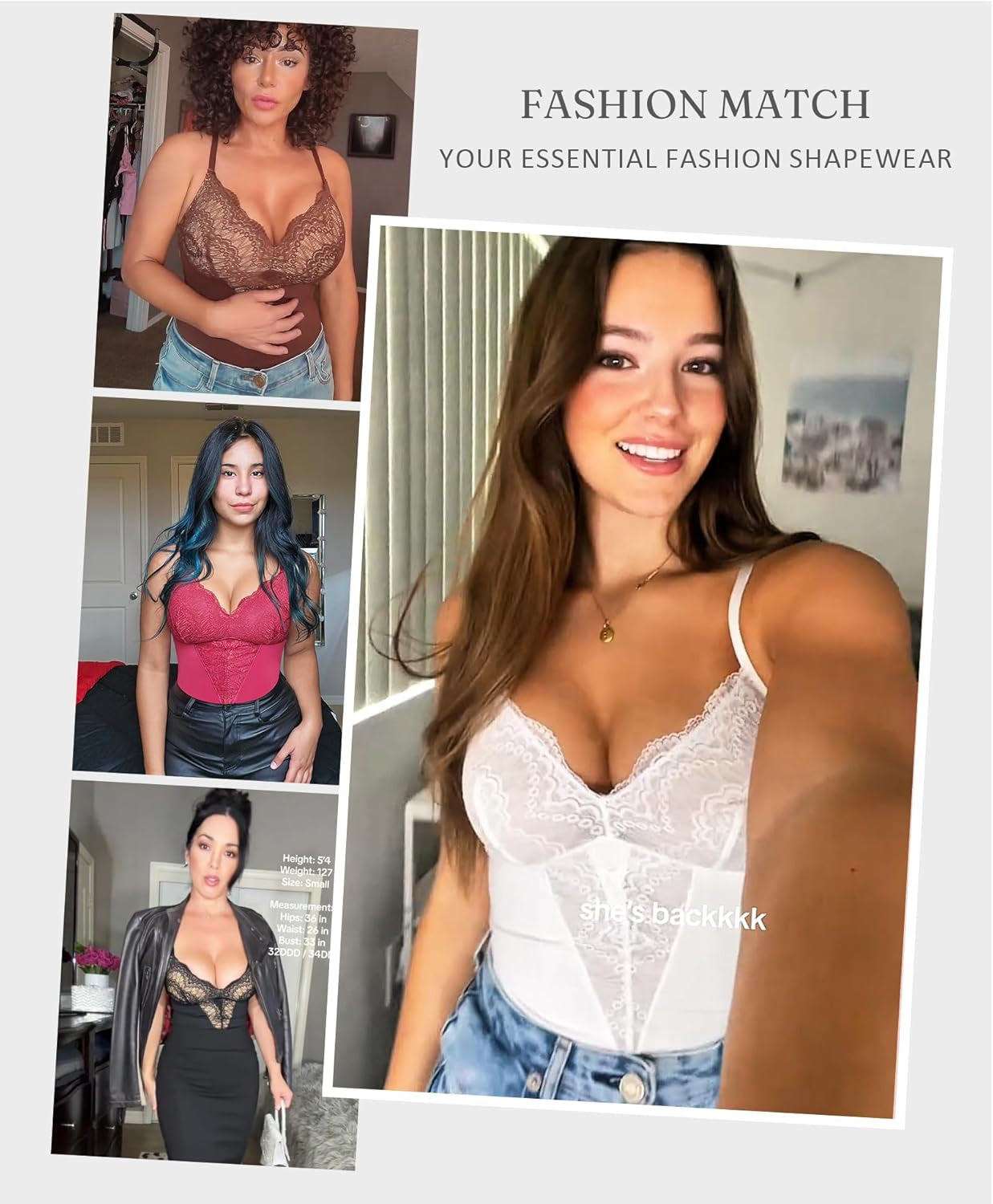 Feelingirl Womens Body Suits Shapewear Tummy Control Backless Thong Body Shaper V Neck Compression Lace Bodysuit Tops