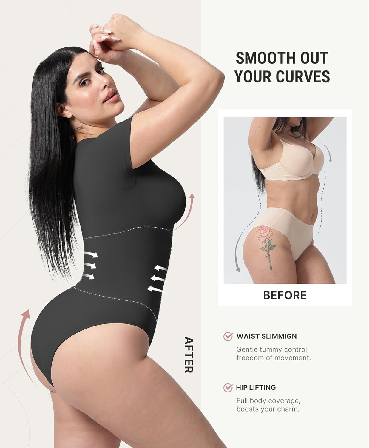 Feelingirl Shapewear Bodysuit Compression Body Suits Women'S Bodysuits High Neck Short Sleeve plus Size Body Suit Body Shaper