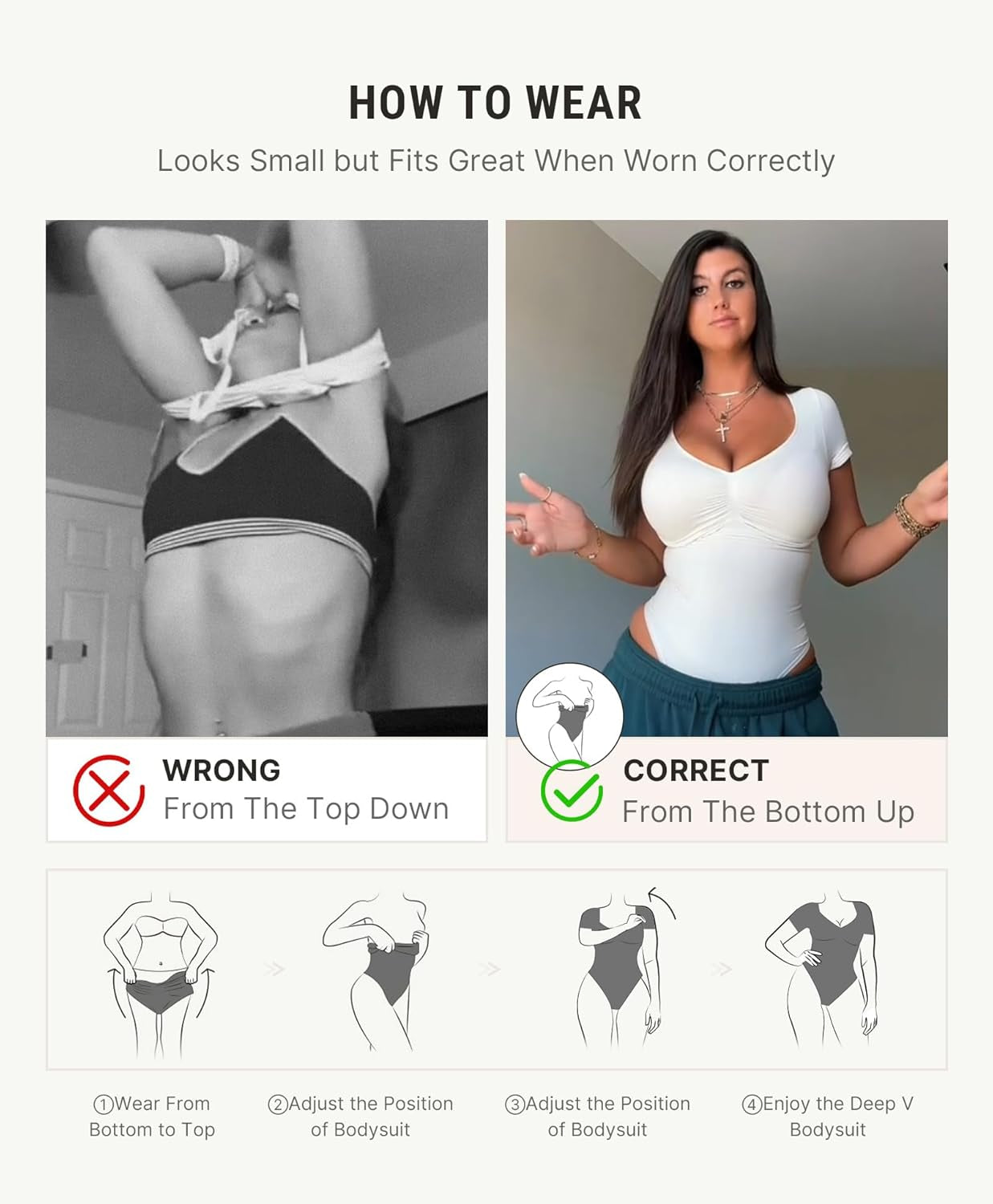 Feelingirl Short Sleeve Bodysuit for Women V Neck Tummy Control Shapewear Seamless Thong Body Suits Tops