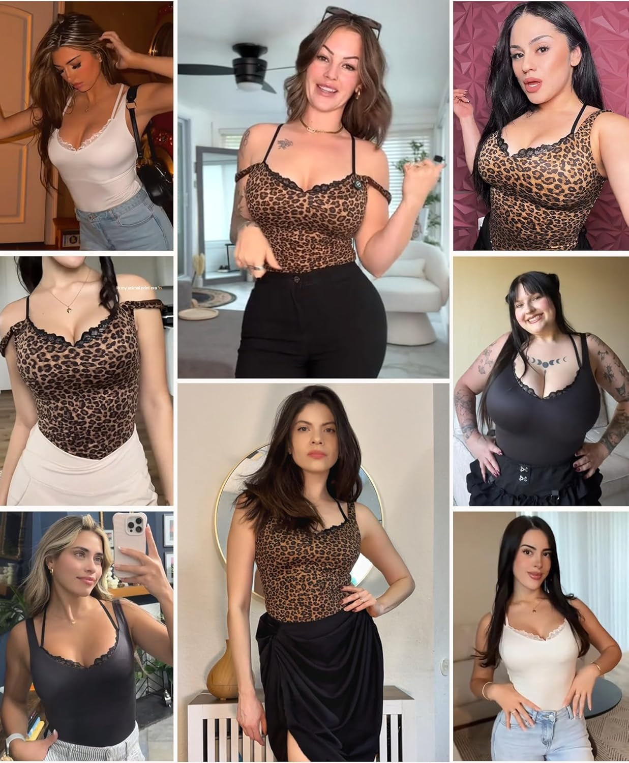 Feelingirl V Neck Shapewear Bodysuits for Women Sleeveless Lace Body Shaper Tummy Control Thong Bodysuits for Women Leopard