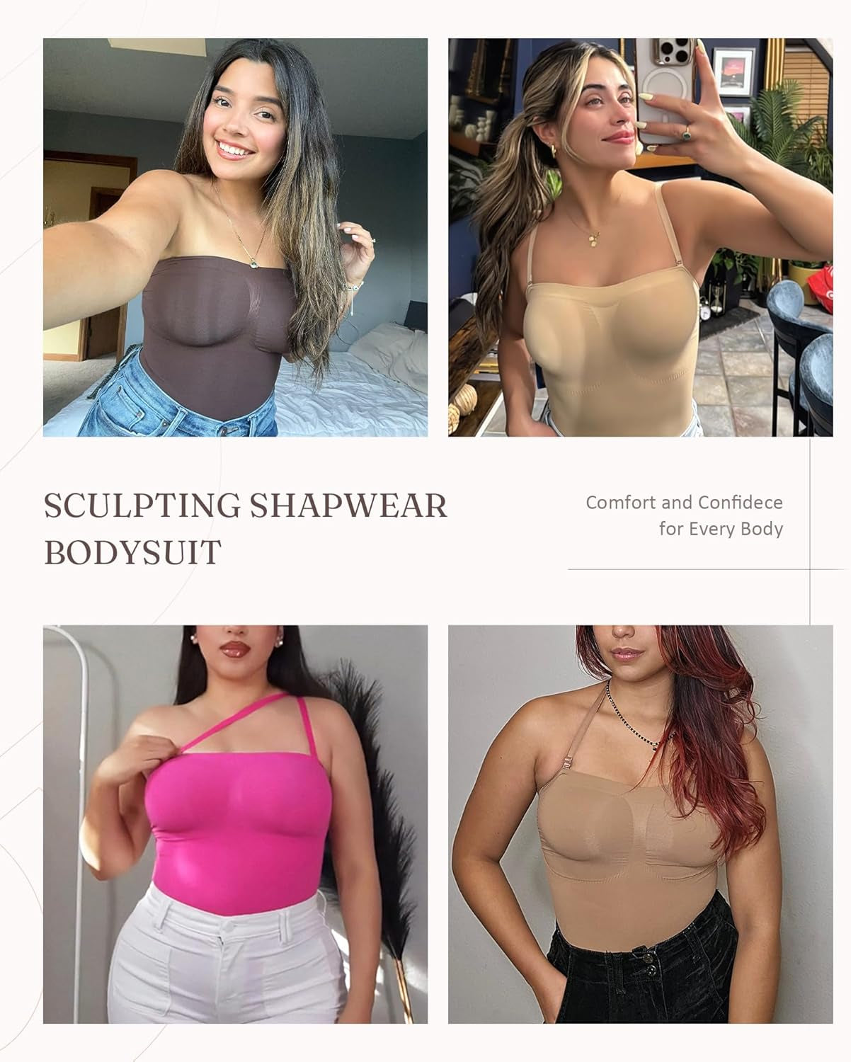 Feelingirl Strapless Bodysuit for Women Tummy Control Shapewear Wedding Dress Body Shaper with Removable Straps