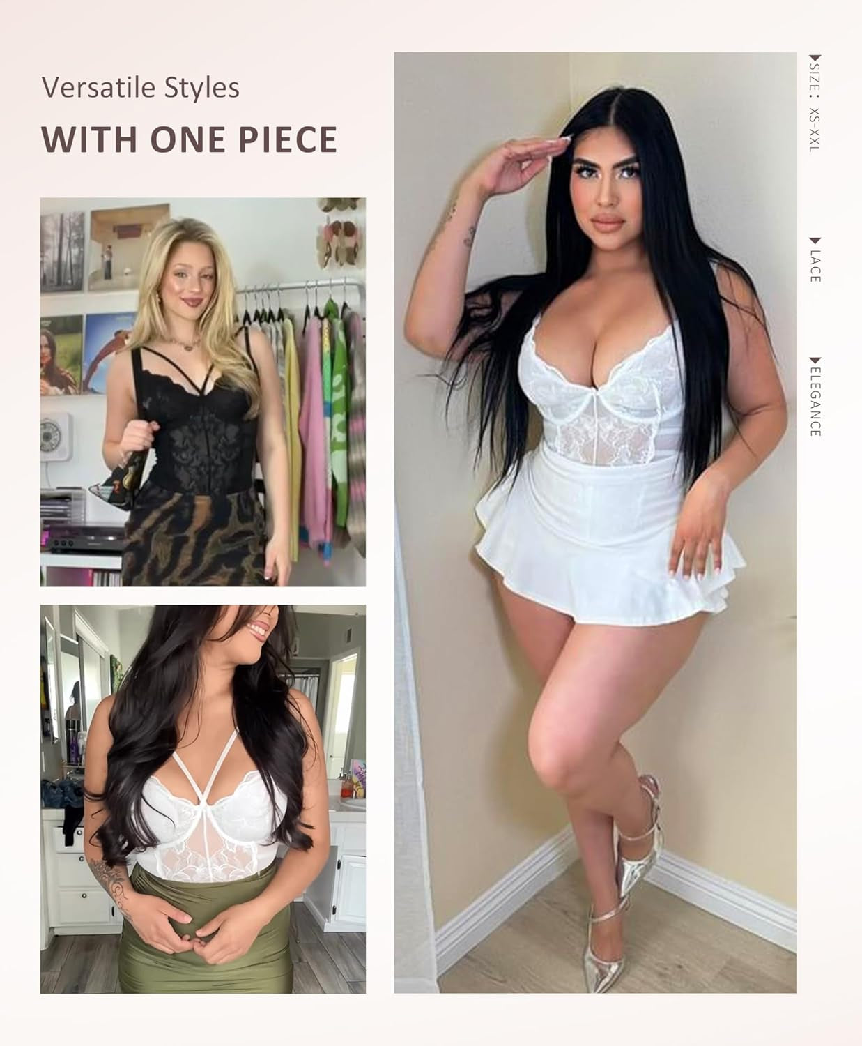 Feelingirl Lace Shapewear Bodysuits for Women V Neck Sleeveless Tops Tummy Control Body Suits Thong Body Shaper