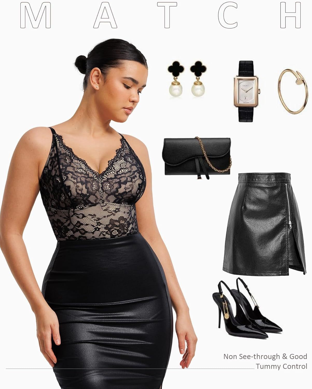 Feelingirl Shapewear Bodysuits for Women Lace Shapewear Tummy Control V-Neck Sleeveless Bodysuit Tops Jumpsuit