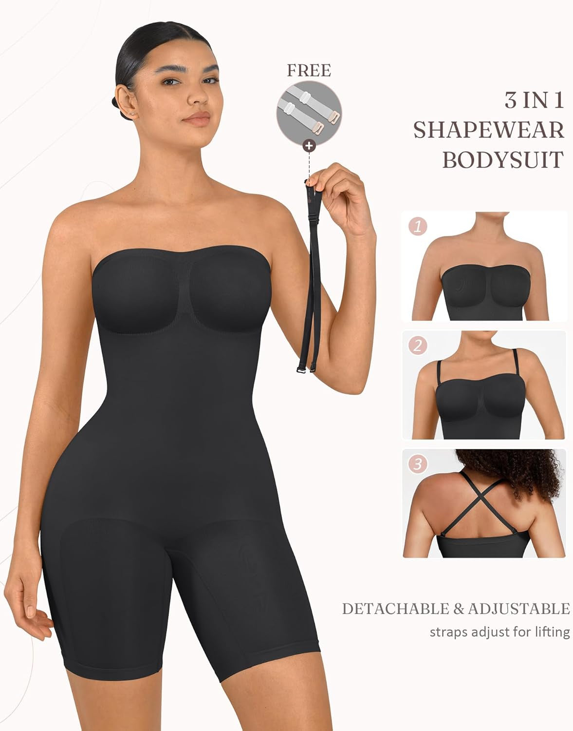 Feelingirl Strapless Bodysuit for Women Tummy Control Shapewear Wedding Dress Body Shaper with Removable Straps