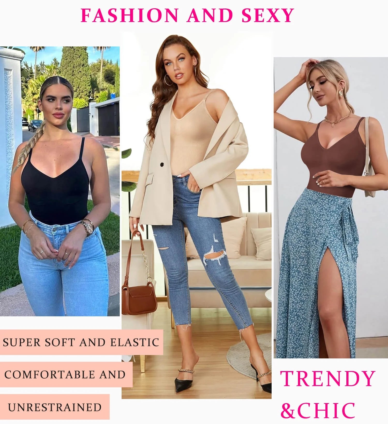 MANIFIQUE 3 Piece Shapewear Bodysuits Women Clothing Tummy Control Seamless Full Body Shaper V Neck Jumpsuits Top