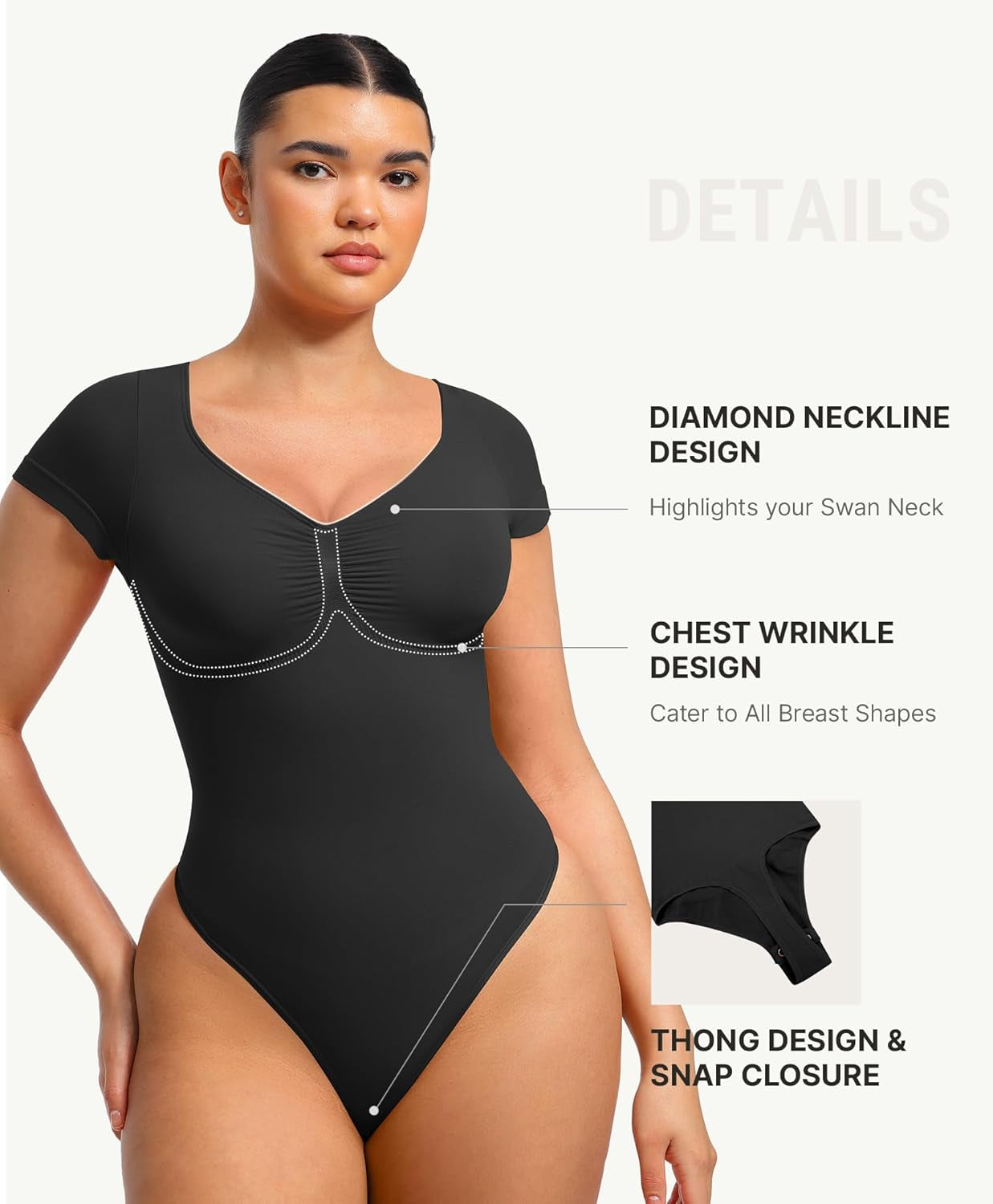 Feelingirl Short Sleeve Bodysuit for Women V Neck Tummy Control Shapewear Seamless Thong Body Suits Tops