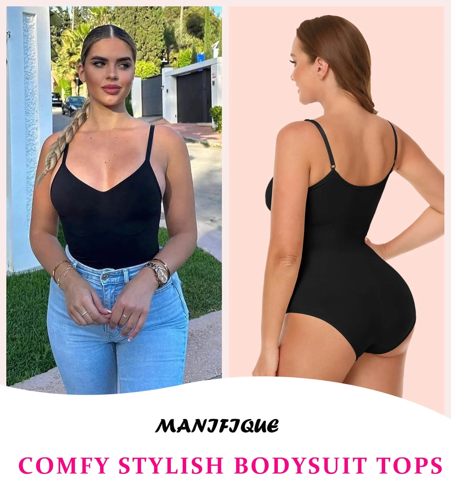 MANIFIQUE 3 Piece Shapewear Bodysuits Women Clothing Tummy Control Seamless Full Body Shaper V Neck Jumpsuits Top