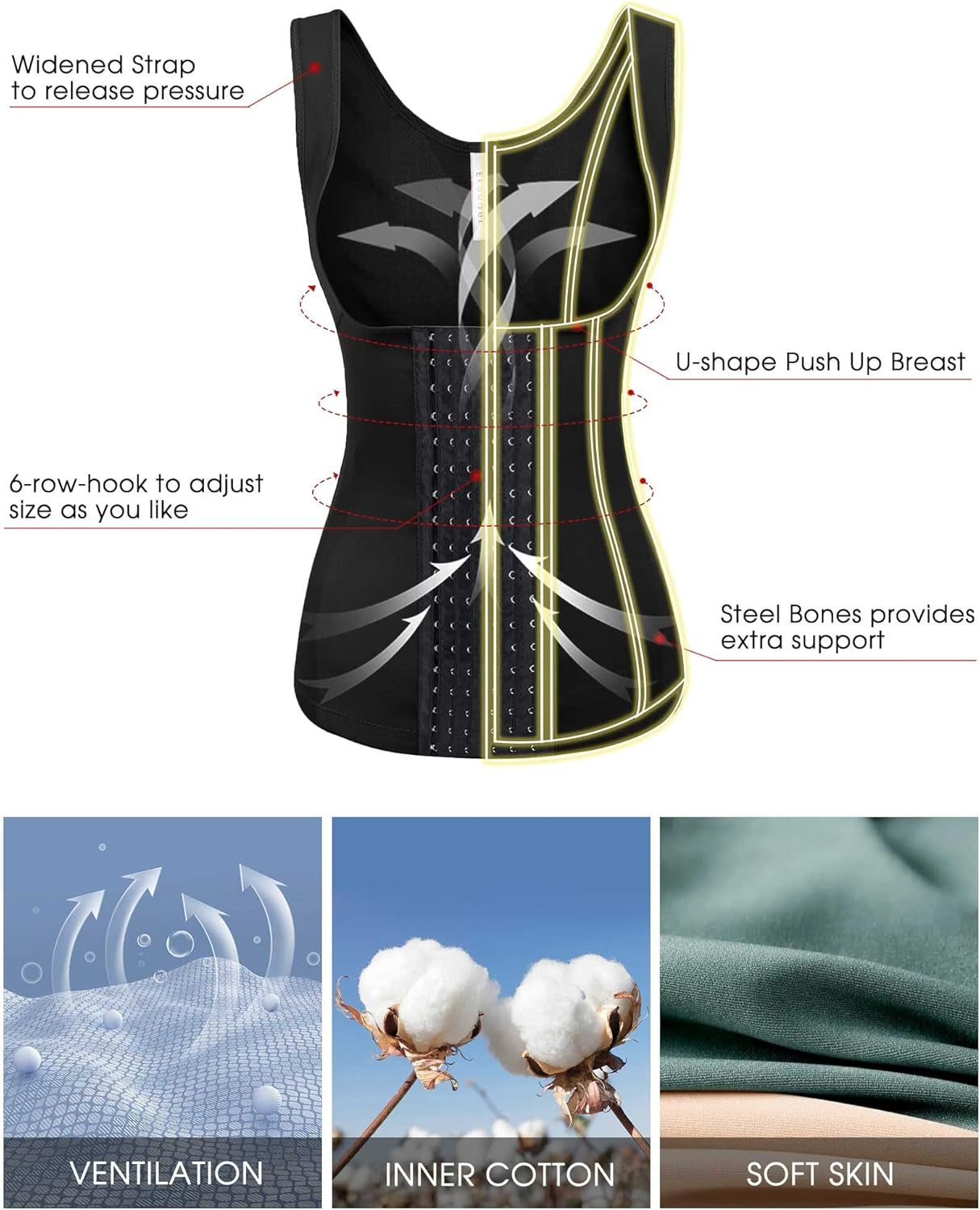 Women'S Underbust Corset Waist Trainer Cincher Steel Boned Body Shaper Tummy Fat Burner S-4XL