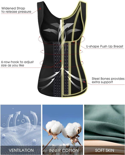 Women'S Underbust Corset Waist Trainer Cincher Steel Boned Body Shaper Tummy Fat Burner S-4XL