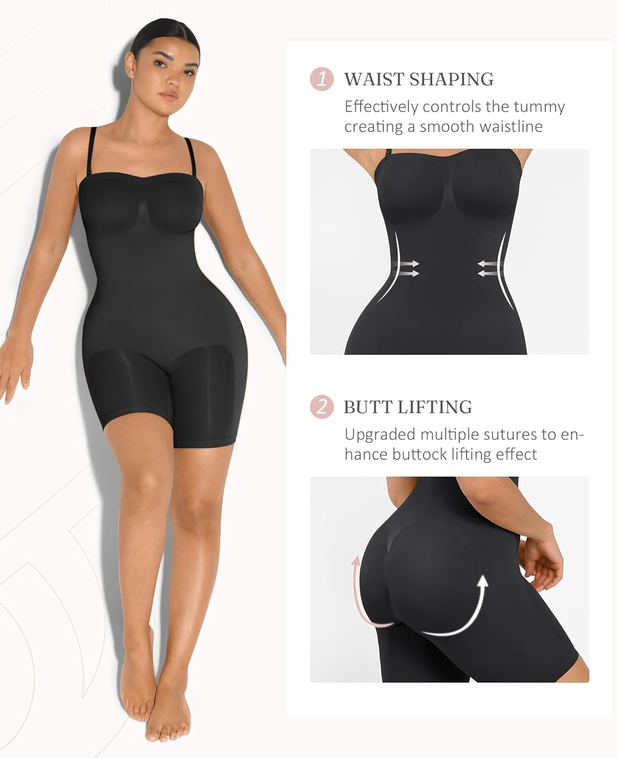 Feelingirl Strapless Bodysuit for Women Tummy Control Shapewear Wedding Dress Body Shaper with Removable Straps