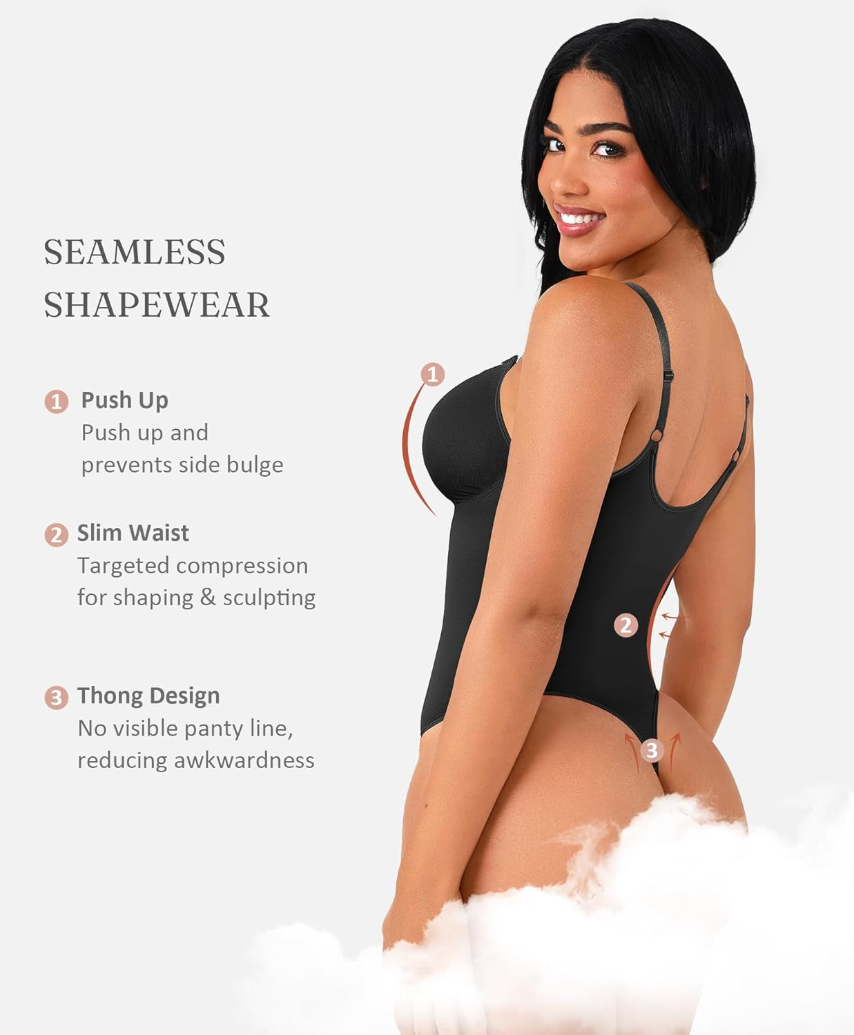 Feelingirl Shapewear Bodysuit Tummy Control for Women Zip-Up Shapewear Thong Waist V Neck Body Shaper Going Out