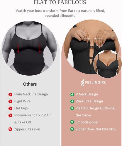 Feelingirl Shapewear Bodysuit Tummy Control for Women Zip-Up Shapewear Thong Waist V Neck Body Shaper Going Out