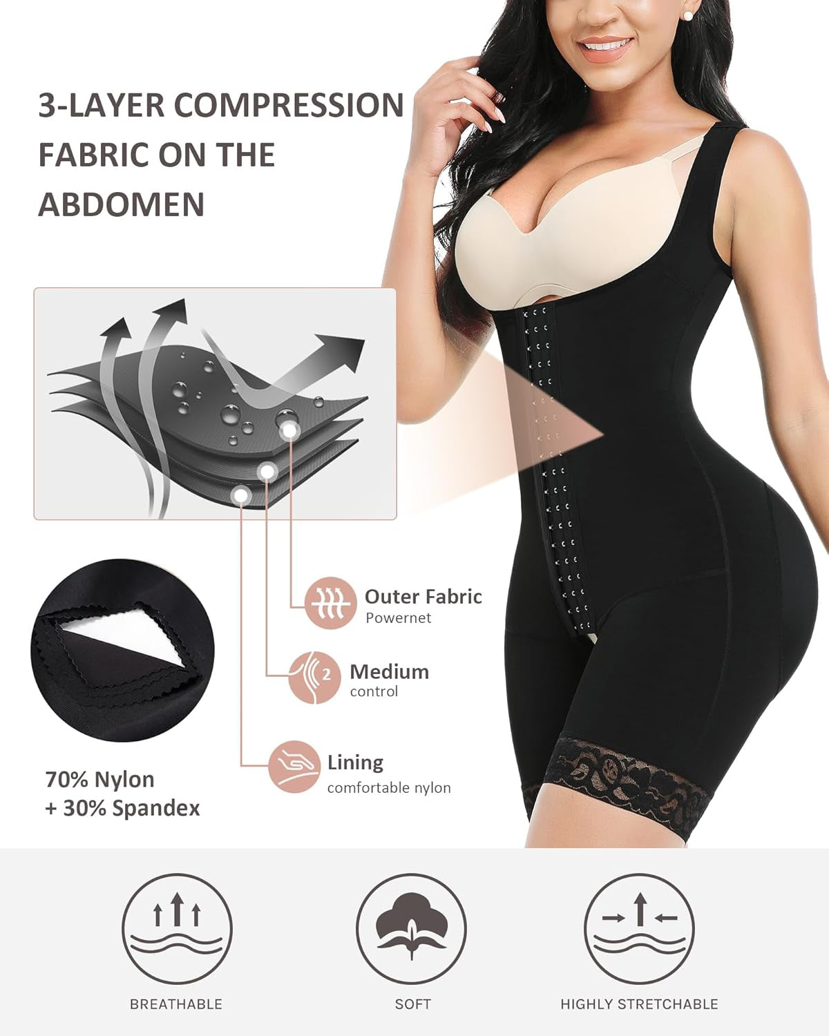 Feelingirl Shapewear for Women Tummy Control Stage 2 Post Surgery Compression Garment Full Body Shaper Butt Lifter